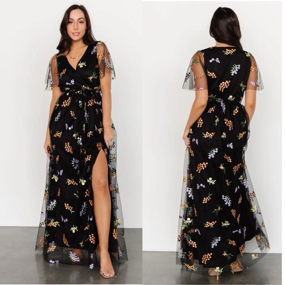 Baltic Born Marseille Embossed Maxi Dres Midnight Meadow Embroidered Floral XXL